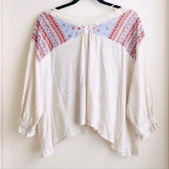 NWT Free People Prairie Days Ivory Lace Floral Patchwork Peasant Top - Picture 4 of 4